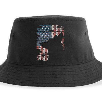 Police Officer K9 Dog Shep PD American Flag Silhouette Print Sustainable Bucket Hat