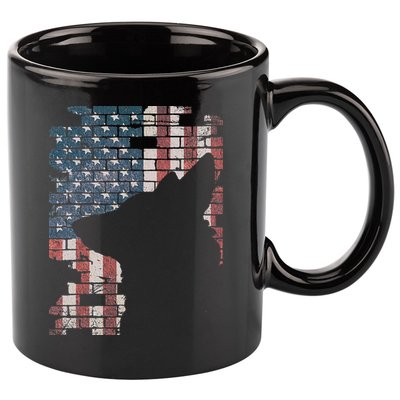 Police Officer K9 Dog Shep PD American Flag Silhouette Print 11oz C Handle Ceramic Mug