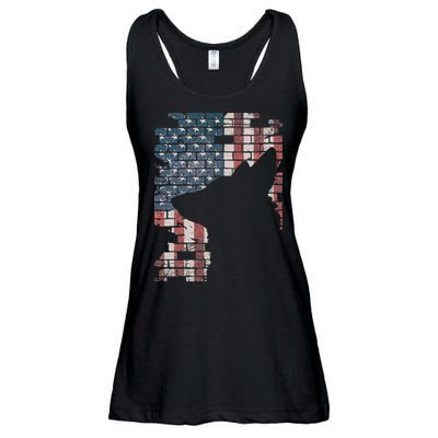 Police Officer K9 Dog Shep PD American Flag Silhouette Print Ladies Essential Flowy Tank