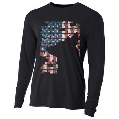 Police Officer K9 Dog Shep PD American Flag Silhouette Print Cooling Performance Long Sleeve Crew