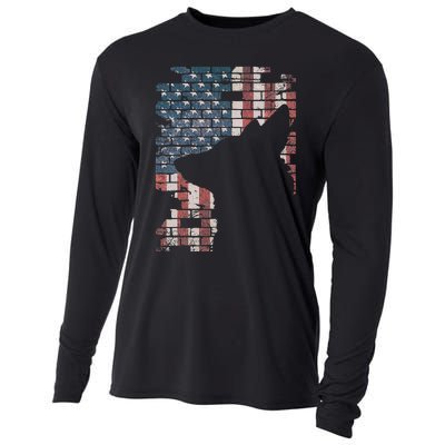 Police Officer K9 Dog Shep PD American Flag Silhouette Print Cooling Performance Long Sleeve Crew