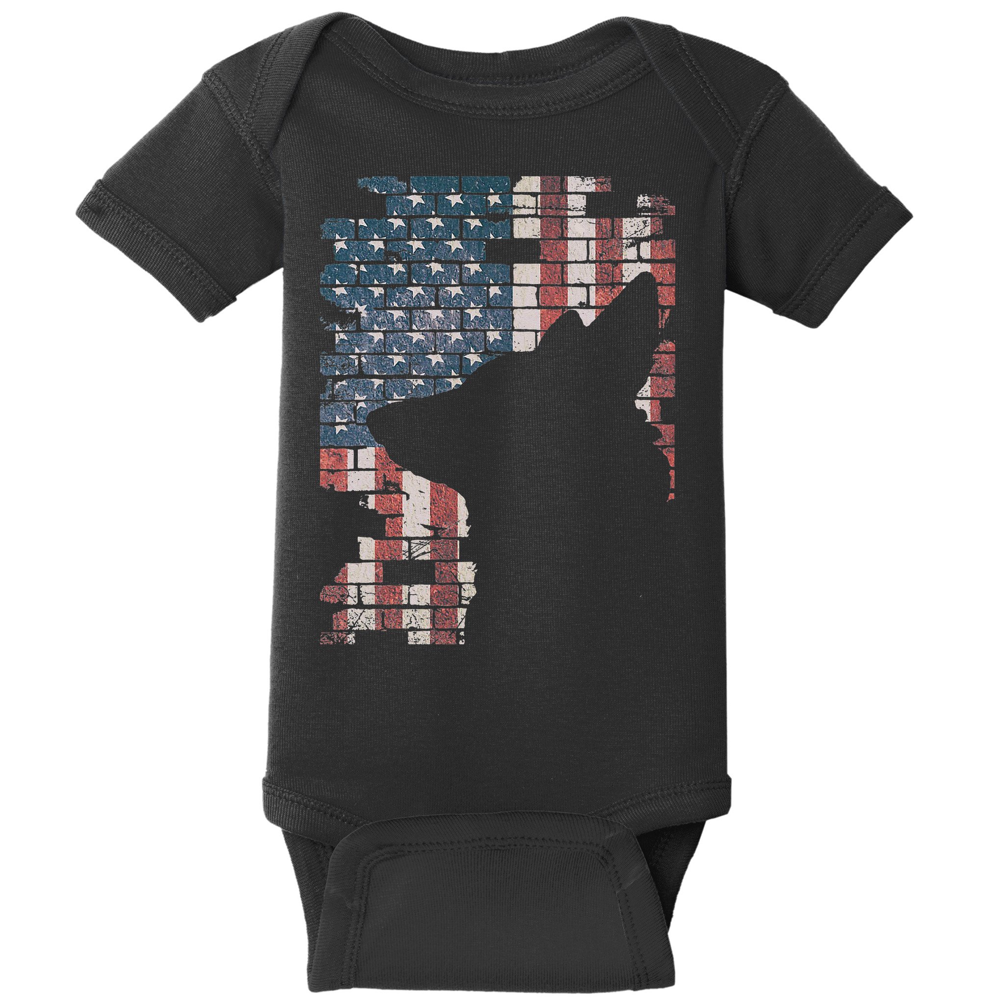 Police Officer K9 Dog Shep PD American Flag Silhouette Print Baby Bodysuit