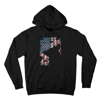 Police Officer K9 Dog Shep PD American Flag Silhouette Print Tall Hoodie