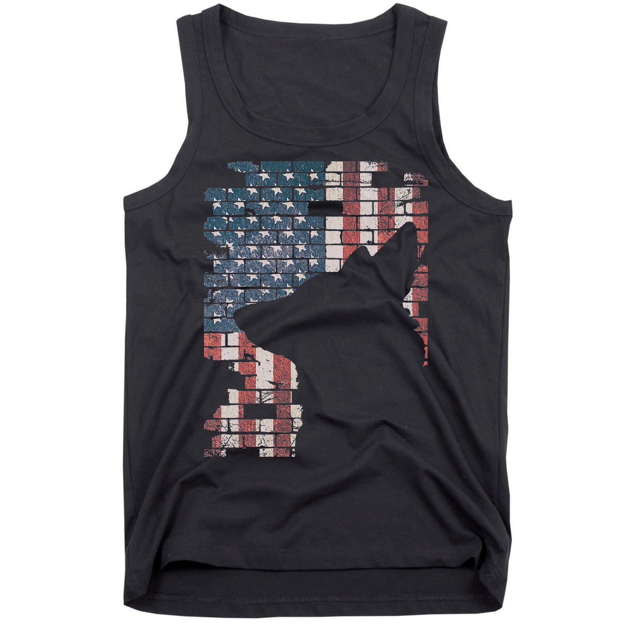 Police Officer K9 Dog Shep PD American Flag Silhouette Print Tank Top