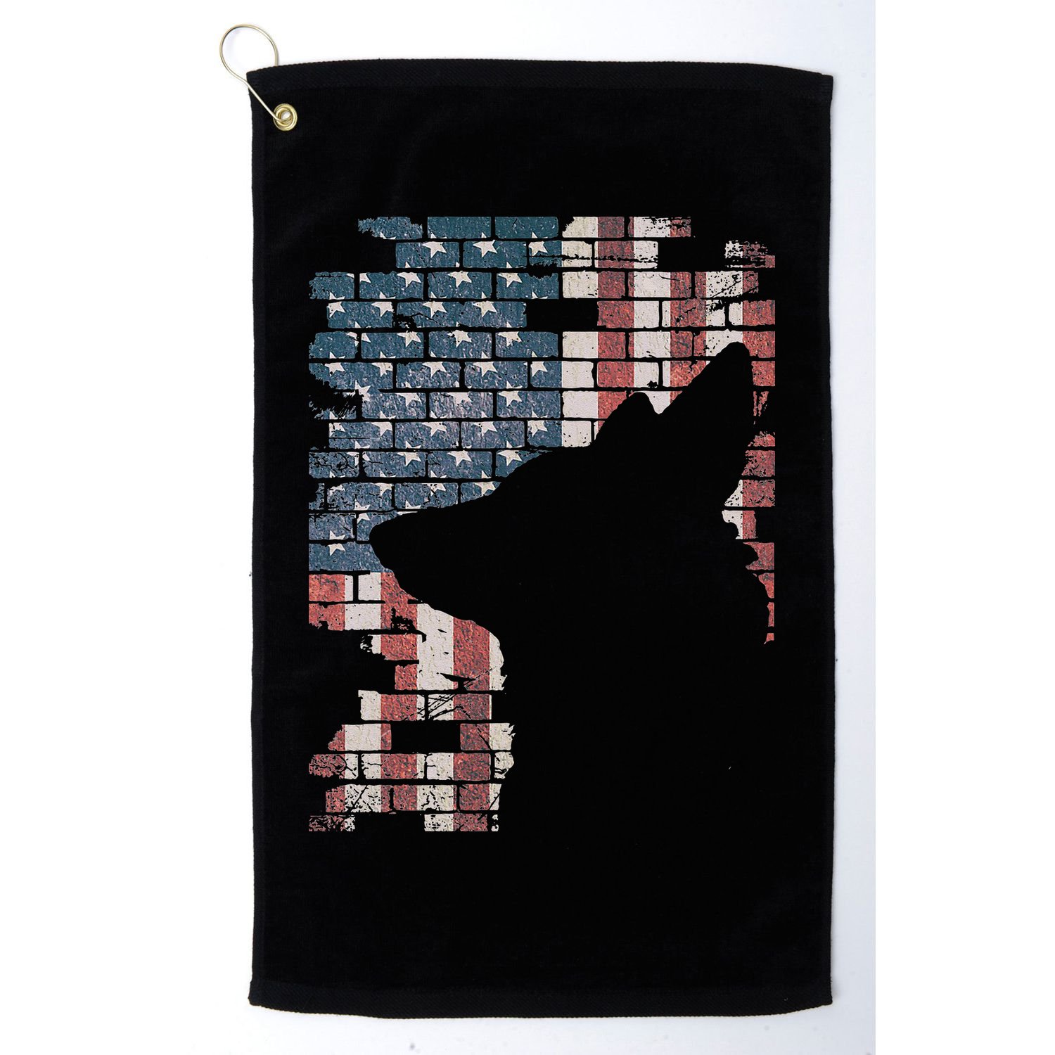 Police Officer K9 Dog Shep PD American Flag Silhouette Print Golf Towel