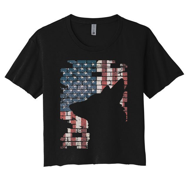Police Officer K9 Dog Shep PD American Flag Silhouette Print Crop Top