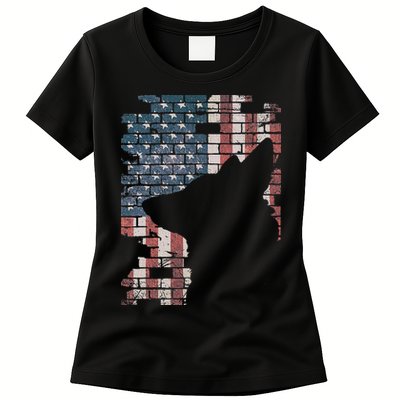 Police Officer K9 Dog Shep PD American Flag Silhouette Print Womens T-Shirt