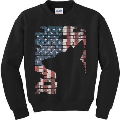 Police Officer K9 Dog Shep PD American Flag Silhouette Print Kids Sweatshirt