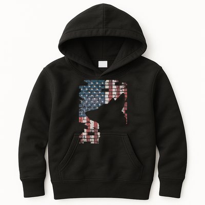 Police Officer K9 Dog Shep PD American Flag Silhouette Print Kids Hoodie