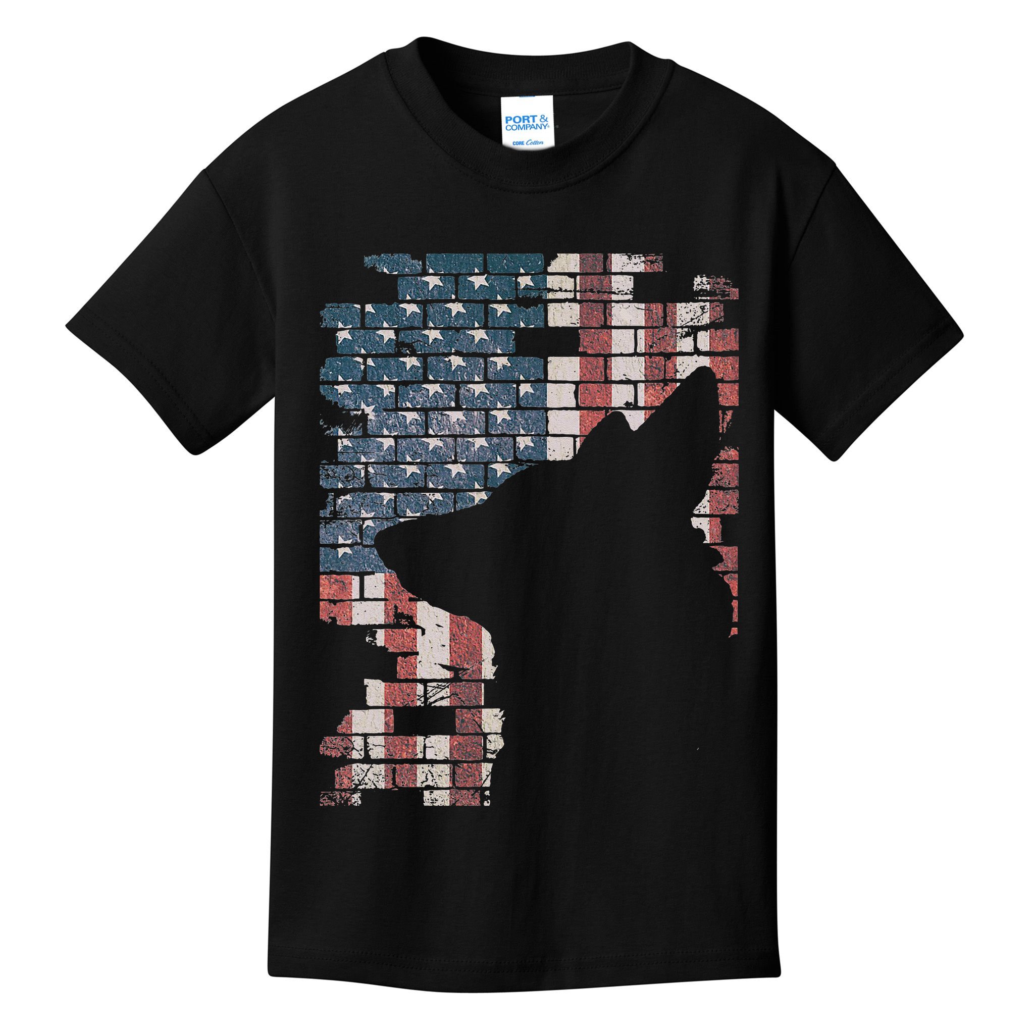 Police Officer K9 Dog Shep PD American Flag Silhouette Print Kids T-Shirt