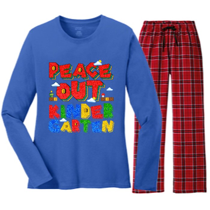 Peace Out Kindergarten Goodbye Kindergarten Hello Summer Gift Women's Long Sleeve Flannel Pajama Set 