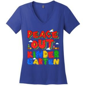 Peace Out Kindergarten Goodbye Kindergarten Hello Summer Gift Women's V-Neck T-Shirt