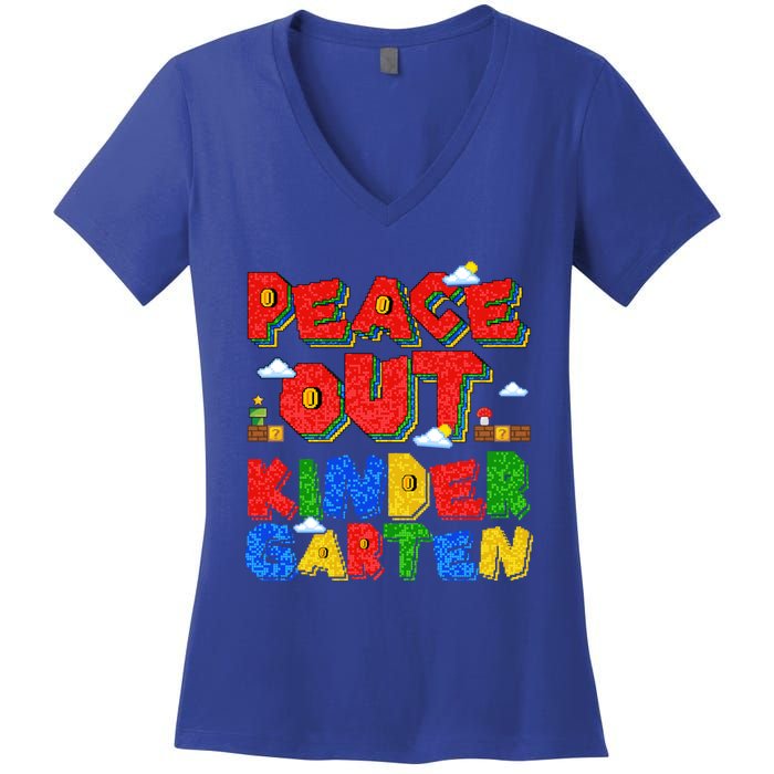 Peace Out Kindergarten Goodbye Kindergarten Hello Summer Gift Women's V-Neck T-Shirt