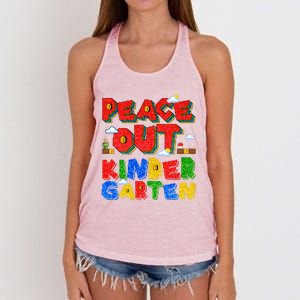 Peace Out Kindergarten Goodbye Kindergarten Hello Summer Gift Women's Knotted Racerback Tank