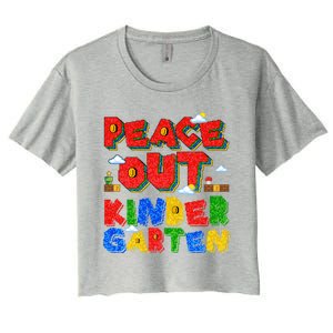 Peace Out Kindergarten Goodbye Kindergarten Hello Summer Gift Women's Crop Top Tee