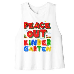 Peace Out Kindergarten Goodbye Kindergarten Hello Summer Gift Women's Racerback Cropped Tank