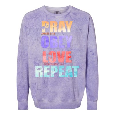 Pray Obey Love Repeat Christian Bible Quote Colorblast Crewneck Sweatshirt