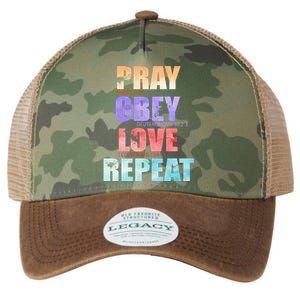 Pray Obey Love Repeat Christian Bible Quote Legacy Tie Dye Trucker Hat