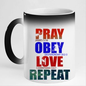 Pray Obey Love Repeat Christian Bible Quote 11oz Black Color Changing Mug