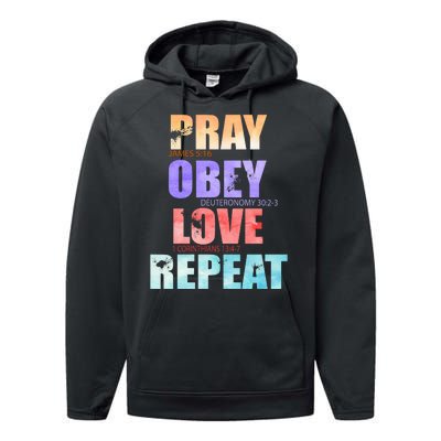 Pray Obey Love Repeat Christian Bible Quote Performance Fleece Hoodie