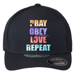 Pray Obey Love Repeat Christian Bible Quote Flexfit Unipanel Trucker Cap