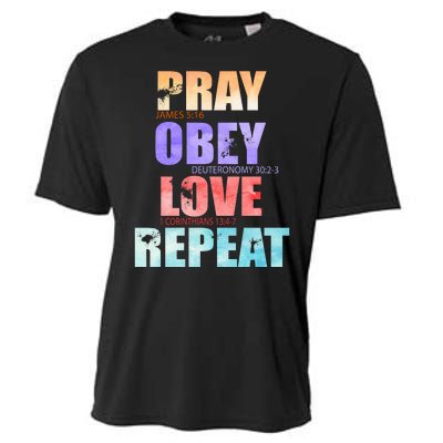 Pray Obey Love Repeat Christian Bible Quote Cooling Performance Crew T-Shirt