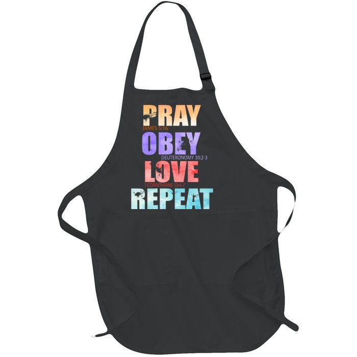 Pray Obey Love Repeat Christian Bible Quote Full-Length Apron With Pockets