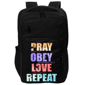 Pray Obey Love Repeat Christian Bible Quote Impact Tech Backpack