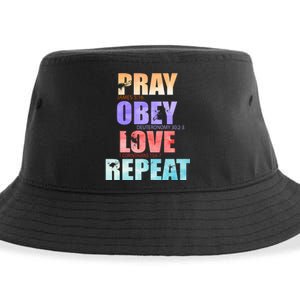 Pray Obey Love Repeat Christian Bible Quote Sustainable Bucket Hat