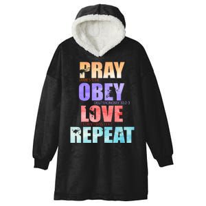 Pray Obey Love Repeat Christian Bible Quote Hooded Wearable Blanket