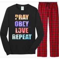 Pray Obey Love Repeat Christian Bible Quote Long Sleeve Pajama Set