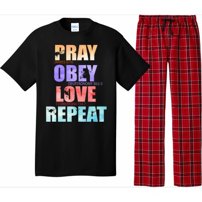 Pray Obey Love Repeat Christian Bible Quote Pajama Set