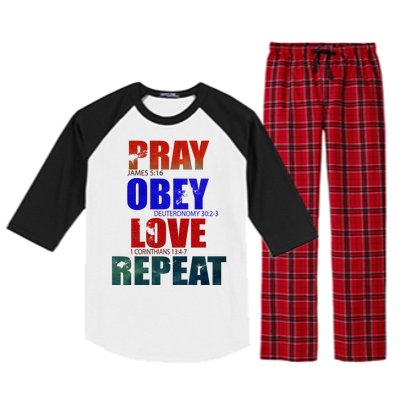 Pray Obey Love Repeat Christian Bible Quote Raglan Sleeve Pajama Set