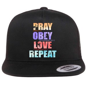 Pray Obey Love Repeat Christian Bible Quote Flat Bill Trucker Hat