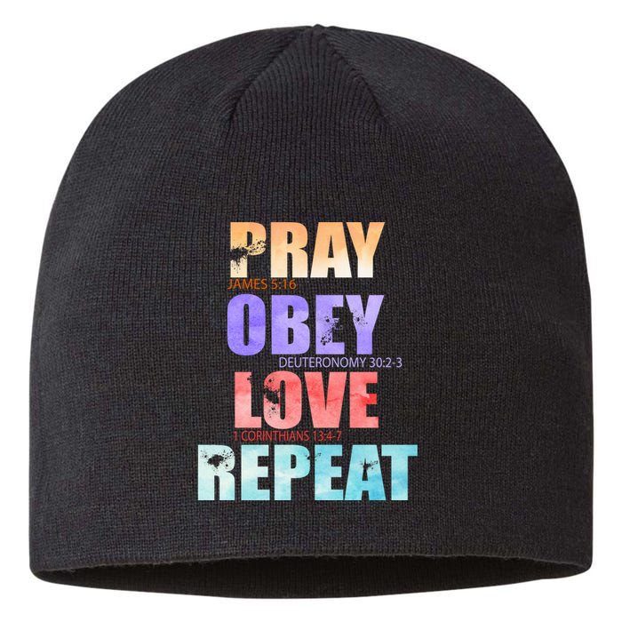 Pray Obey Love Repeat Christian Bible Quote Sustainable Beanie