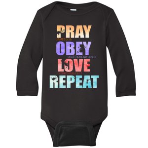 Pray Obey Love Repeat Christian Bible Quote Baby Long Sleeve Bodysuit