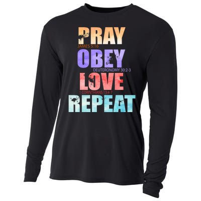 Pray Obey Love Repeat Christian Bible Quote Cooling Performance Long Sleeve Crew