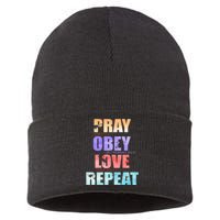 Pray Obey Love Repeat Christian Bible Quote Sustainable Knit Beanie