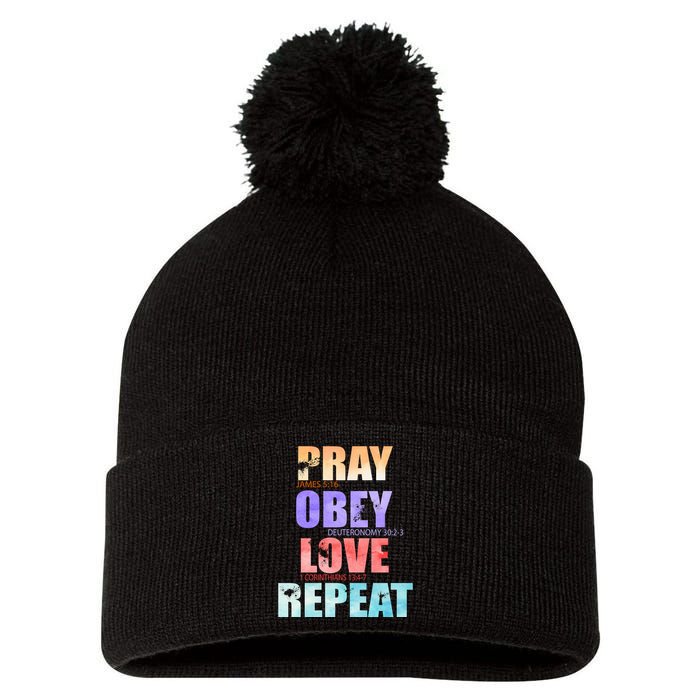 Pray Obey Love Repeat Christian Bible Quote Pom Pom 12in Knit Beanie