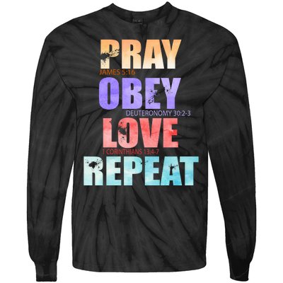 Pray Obey Love Repeat Christian Bible Quote Tie-Dye Long Sleeve Shirt