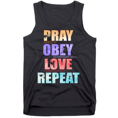 Pray Obey Love Repeat Christian Bible Quote Tank Top