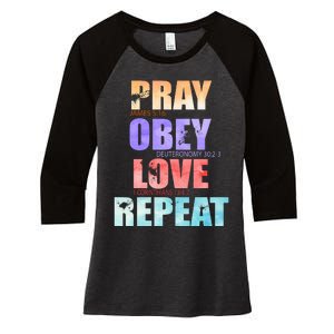 Pray Obey Love Repeat Christian Bible Quote Women's Tri-Blend 3/4-Sleeve Raglan Shirt