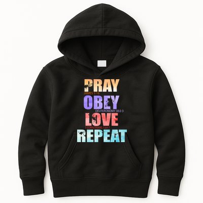 Pray Obey Love Repeat Christian Bible Quote Kids Hoodie