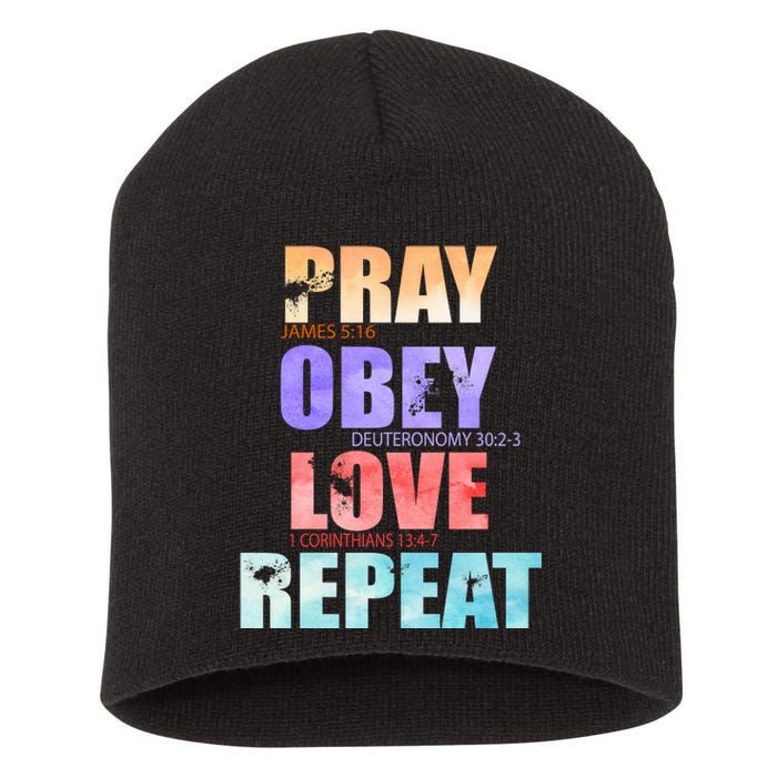 Pray Obey Love Repeat Christian Bible Quote Short Acrylic Beanie