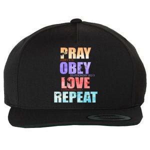 Pray Obey Love Repeat Christian Bible Quote Wool Snapback Cap