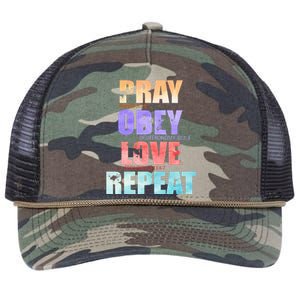 Pray Obey Love Repeat Christian Bible Quote Retro Rope Trucker Hat Cap