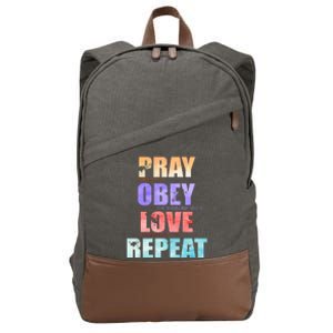 Pray Obey Love Repeat Christian Bible Quote Cotton Canvas Backpack