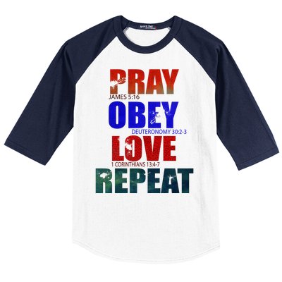 Pray Obey Love Repeat Christian Bible Quote Baseball Sleeve Shirt