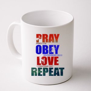 Pray Obey Love Repeat Christian Bible Quote Coffee Mug