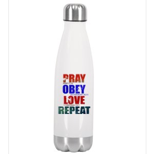 Pray Obey Love Repeat Christian Bible Quote Stainless Steel Insulated Water Bottle